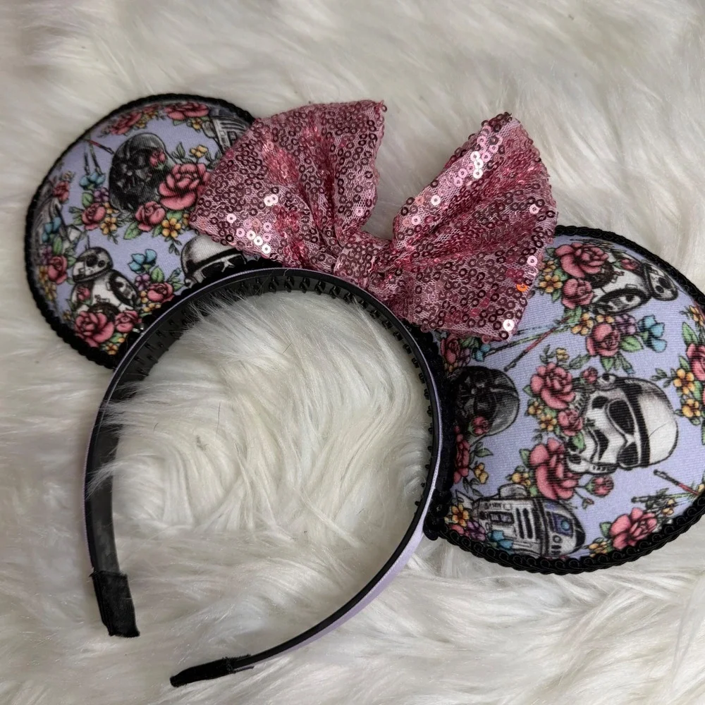 Disney Star Wars - Custom Dark Side Floral Mickey Minnie Ears Sequin Bow